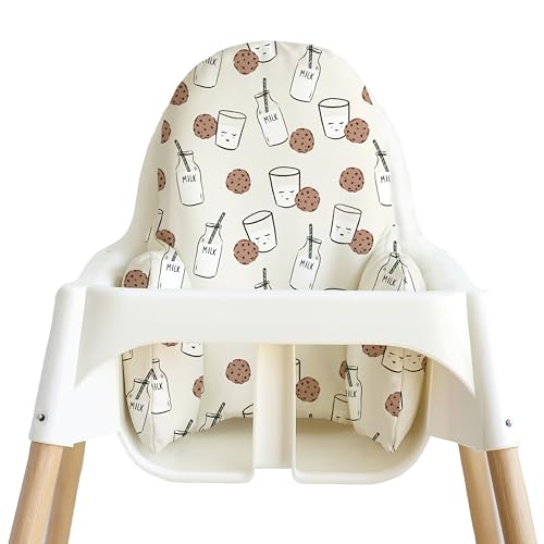 Image of Yeah Baby Goods Wipeable Cushion Cover (Cookies and Milk) - Compatible with The IKEA Antilop Highchair - Soft, Waterproof Baby High Chair Cover
