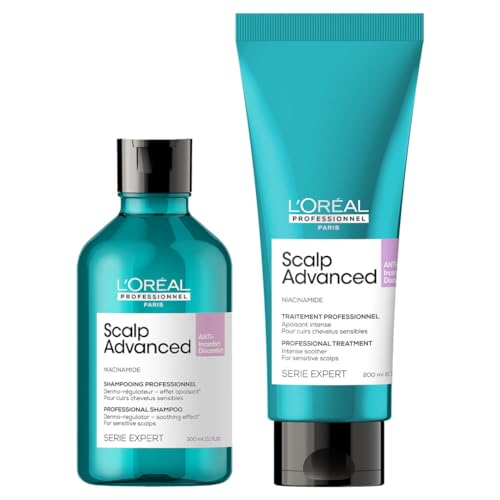 L'Oréal Professionnel, Geschenk-Set, Shampoo + Behandlung, für empfindliche Kopfhaut, für glänzendes und seidiges Haar, mit Niacinamid, Scalp Advanced, 300 ml + 250 ml