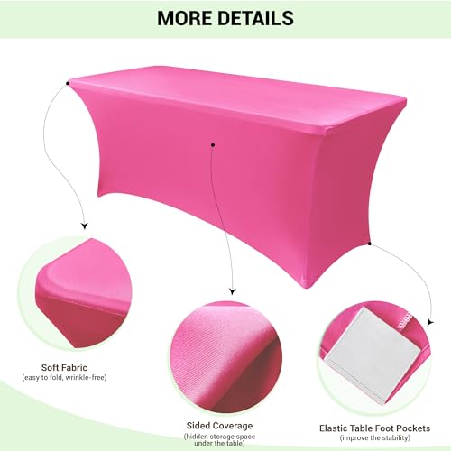 Image of Obstal 6ft Stretch Spandex Table Cover for Standard Folding Tables - Universal Rectangular Fitted Tablecloth Protector for Wedding, Banquet and Party, 72L x 30W x 30H Inches, Waxberry Red, 2pc