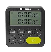 HENDI Küchentimer doppelt, digital, 2 unabhängige Zeiten, 3 Alarmeinstellungen, Stoppuhr, ausklappbarer Ständer, Aufhängeloch, magnetisch, LED-Beleuchtung, digitaler Timer, 82x20x(H)86mm, ABS