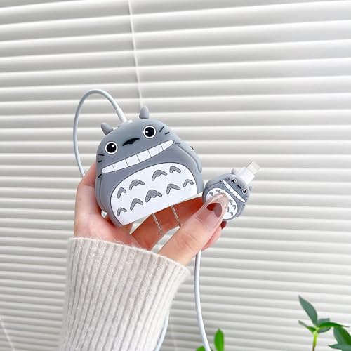 Image of Best HUB Cartoon 3D Design Protective Case Compatible with (Only Samsung Galaxy 25W) USB-C Power Adapter Charger, Cute Cartoon Type C Data Cable Case for Samsung (Grey TOTRO)