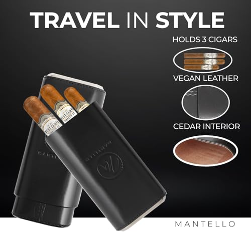 Mantello Black Leather Cigar Case with Interior Cedar Lining
