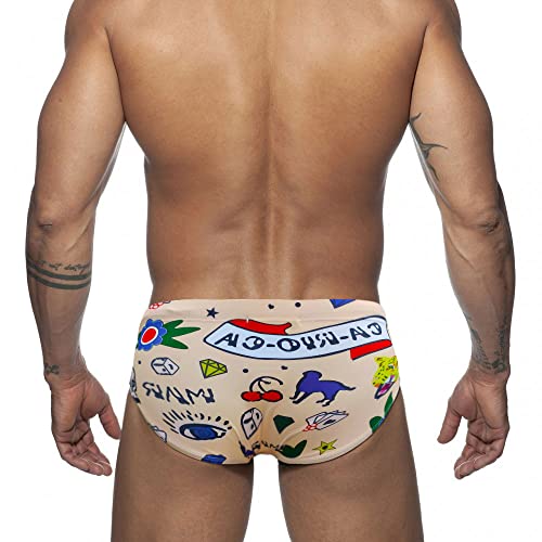 Men's Skin Color Swimming Briefs Swimwear Short Fashion Printed Swim siult3