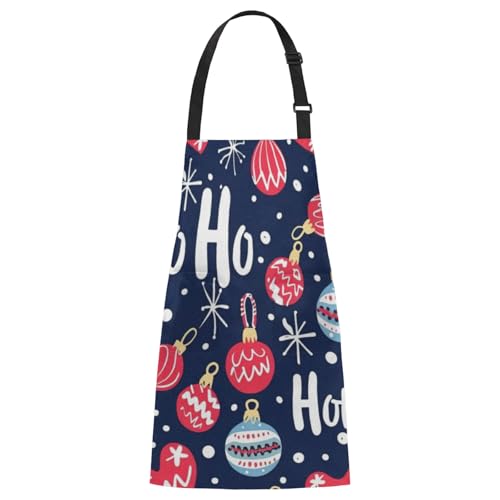 Aglebo Cartoon Christmas Ball Snowflake Chef Apron with Pockets Adjustable Shoulder Strap Waterproof Cooking Apron for Kitchen Baking Gardening Pottery Painting