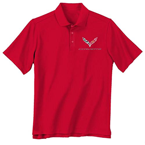 Blue Pointe Men's Corvette C7 Logo Performance Polo Shirt, X-Large, Red