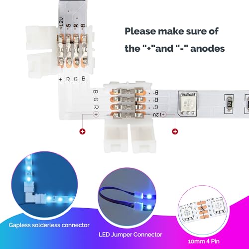 LED Strip Connector Kit for 5050 10mm 4Pin,Includes 8 Types of Solderless LED Strip Accessories,Provides Most Parts for DIY (10MM-03)