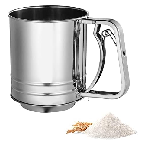 EMAGEREN Flour Sifter Stainless Steel Flour Sieve Double Layer Flour Shaker Large Capacity Baking Sieve Cup Fine-Mesh Sieve Manual Powder Sieve Strainer Shaker Kitchen Craft for Icing Sugar Flour Cover