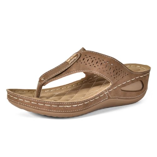 Sandalias ortopédicas de mujer con cuña baja y soporte de arco en color marrón talla 40.5