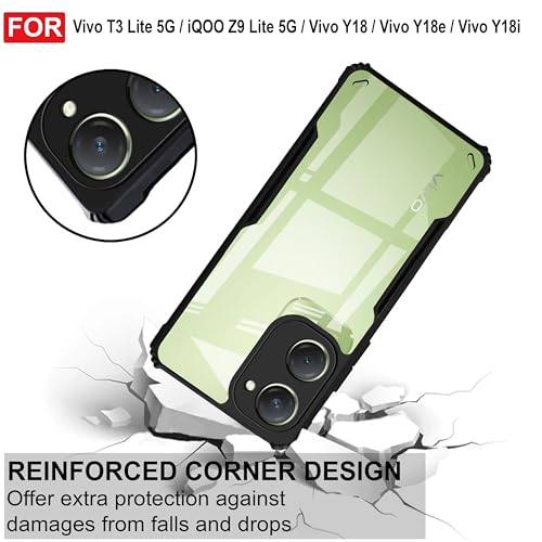 Image of Zapcase Back Case Cover for Vivo T3 Lite 5G | Compatible for Vivo T3 Lite 5G Back Case Cover | Clear Case with Camera Protection | (TPU + PC | Matte Black)