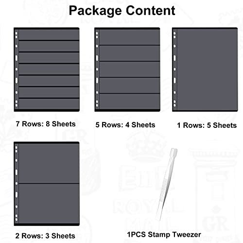 20 Sheets Stamp Pages For Stamp Album Binder, 1/2/5/7 Rows Pages For Stamps Postage Collection Book, Stamp Collecting Supplies For Stamp Collectors Display (With 1Pcs Stamp Tweezer) #TOP4
