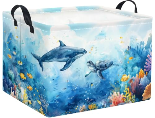 Image of Rectangular Baby Kids Storage Basket for Home Kitchen Girls Cute Toy Storage Bin Organizer Shelf Book Room Decor(Marine Animals)