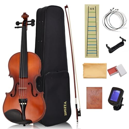 Violin 4/4 for Beginners & Adult with Hard Case, Violin Bow, Bridge, Rosin, Shoulder Rest, Stickers, Tuner, Instruction, Handcraft with Maple, Spruce (4/4)