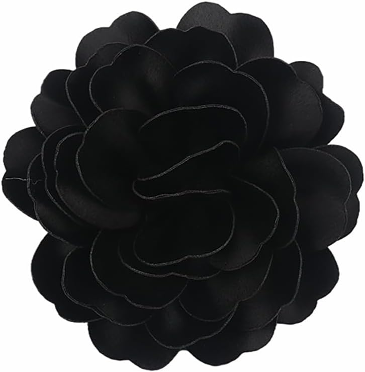 FUTIMELY Dainty Satin Fabric Rose Flower Large Brooch Pin Handmade Big Camellia Brooch Lapel Pins Wedding Party Dance Banquet Dress Suit Ceremony Clothes Accessories Jewelry Gifts for Women (Black)
