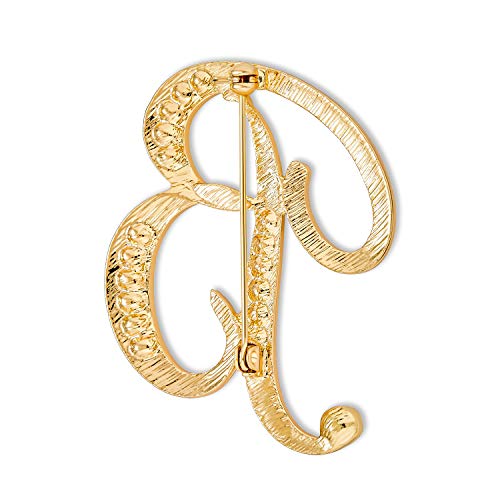 Image of Bling Jewelry Large Statement ABC Pave Crystal Cursive Script Monogram Letters Alphabet Initial Scarf Lapel Pin Brooch For Teen Women Rose, Yellow Gold Silver Plated
