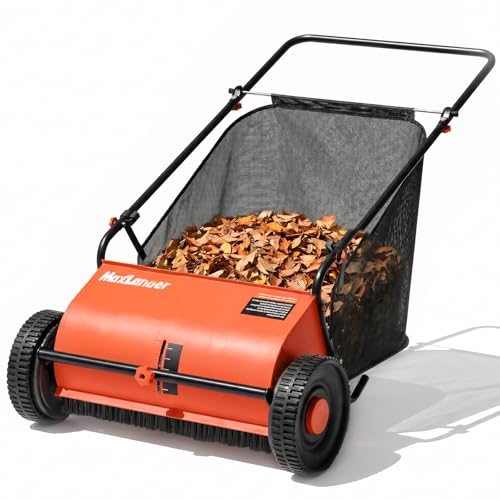 26' Lawn Sweeper for Leaves & Grass, Push Behind Yard Cleaner with 7 Cu.Ft. Hopper Bag, Adjustable...