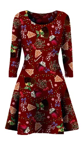 STAR FASHION Neues Frauen-Weihnachtsfest-Kleid Schneemann-Swing-Kleid-Neuheit-Druck-Skater-Weihnachtskleid-Geheimnis Damen Xmas Candy 42-44