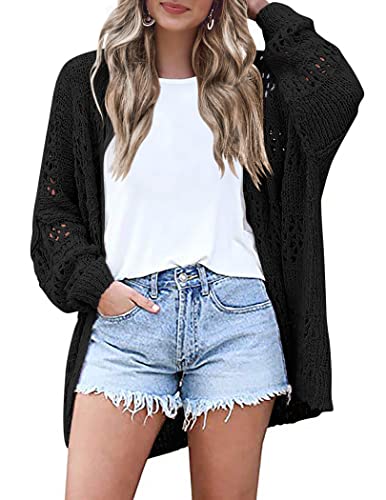 HOTOUCH Lightweight Crochet Cardigan for Women Long Sleeve Open Front Knit Oversized Cardigans Sweaters