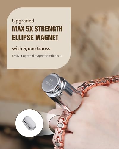 Jecanori 5X Strength Magnetic Copper Bracelet for Women —Updated 5,000 Gauss Ellipse Magnets — Premium Butterfly Clasp & Adjustable Length,Gold Rose Four-leaf Clover2