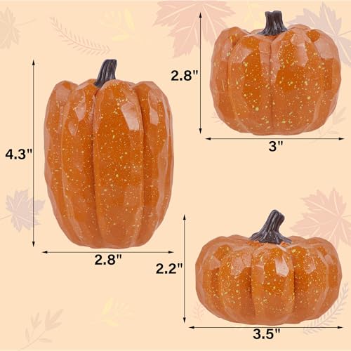 Image of winemana Pumpkins Fall Decor Set of 3, Orange | Artificial Resin, Farmhouse Style, Thanksgiving Table Centerpiece, For Home Mantel Porch Office, Autumn Harvest Decorations