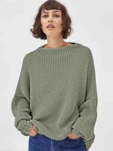 Image of Womens Oversized Sweaters Loose Solid Casual Long Sleeve Mock Neck Knitted Jumper Tops