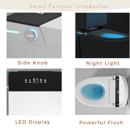 Inodoro inteligente WinZo con descarga trasera y bidet, apertura y descarga automáticas, asiento calefactado instantáneo, agua tibia y secado de aire, luz nocturna LED para baños de sótano (blanco, 26,8" D x 16" A x 20" A) miniatura 4