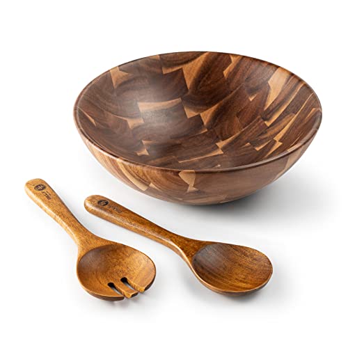 BF BILL.F SINCE 1983 Saladier en Bois 30cm Saladier en Bois d'Acacia Set Grand Saladier de Fruits Bol à Mélanger Set de 3 Grands Saladiers Cover