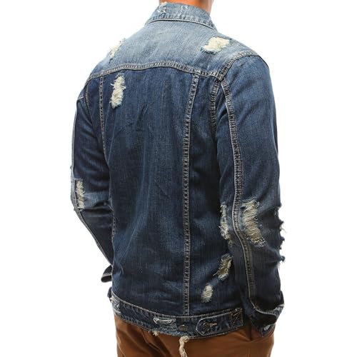 Maiyifu-GJ Men's Distressed Jeans Jacket Button Front Casual Denim Trucker Jacket Single Row Buckles Long Sleeve Jacket3