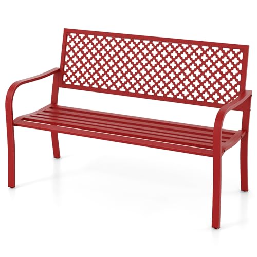 COSTWAY Banco Jardin Exterior de 2 Plazas, Alumunio, Banco Terraza con Respaldo Hueco y Asiento de Listones, Banco Jardin Terraza Balcon, 127 x 62 x 86 cm, Carga 300kg (Rojo)