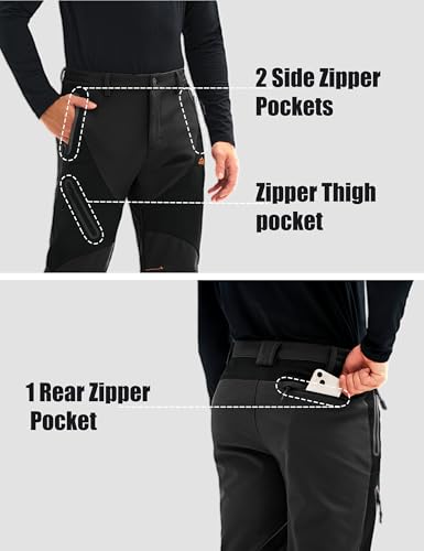 MAGCOMSEN Men's Snow Ski Pants Fleece Lined Water Resistant Winter Pants with 4 Zip Pockets for Snowboard Hiking Outdoor 5