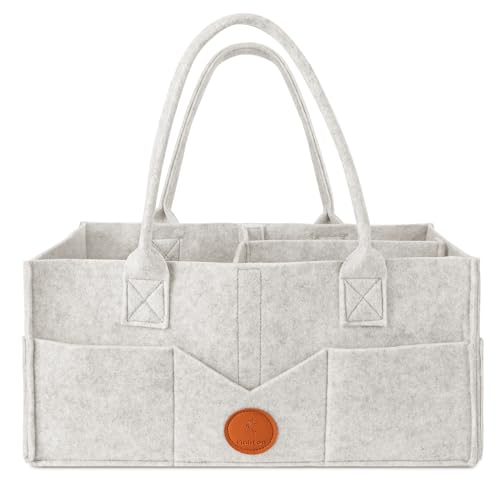 Maliton XL Panier Rangement Bébé Portable en Feutre avec Poignée Compartiments Détachables, Pour la table à langer ou la chambre du bébé, Pour les couches, lingettes et inserts, Blanc