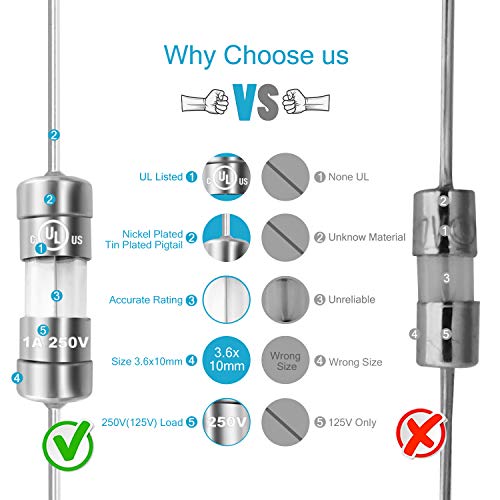 Chanzon(Pack Of 10Pcs) Ul Listed 3.6X10Mm 0.5A 250V/125V 0.5 Amp F500Mal Agc Glass Fuses Fast Blow Cartridge Tube Fuse Tinned Axial Leaded F0.5Al250V 125 V / 250 V 10Pieces #TOP1