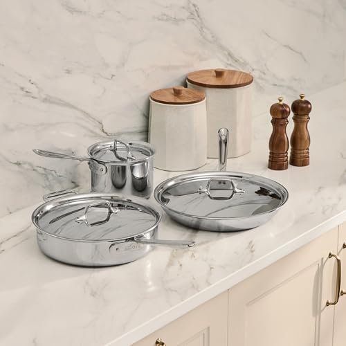 Image of All-Clad D3 Stainless Steel 6 Piece Cookware Set- Made in USA- Includes 12 inch Fry Pan, 2 Qt Saucepan, 4 Qt Sautepan, Professional Grade -Oven Safe & Induction Compatible