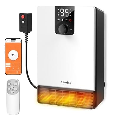 GiveBest Smart Wall Heater, 1500W Fast Heating Electric Space Heater for Indoor Use, 3 Heating Modes, Adjustable Thermostat, 24H Timer, Easy Mounted for Bedroom, Office, Home, White
