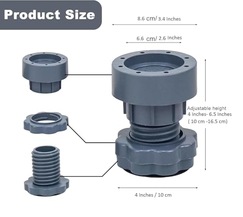 Image of Upgraded Anti-Vibration Pads Extra-Large Adjustable Feet for Washer, Dryer & Refrigerator, Shock Absorbing, Noise Cancelling & Pads, Used in Place Kitchen, Bathroom, Office, Living Room, Balcony, Gray