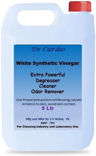 Dr Cardio Synthetic White Vinegar 5 ltr for Cleaning Super Strong 20% acidty odor removal | Flies and Insects control | Limescale remover Residue free