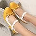 Women's Platform Stiletto Heels Pumps Cute Bow Color Block Kitten Heels Casual Round Toe Ankle Strap Shoes Summer Fashion Party Dress Shoes Yellow