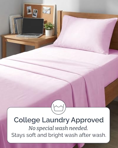 Image of Twin XL 4 Piece Sheet Set - College Dorm Room Essentials - Light Pink | Ultra Soft Dorm Bedding Set, 8 inch to 16 inch Inch Deep Pockets, 1 Flat & 1 Fitted Sheet & 2 Pillowcases, Wrinkle & Fade Free