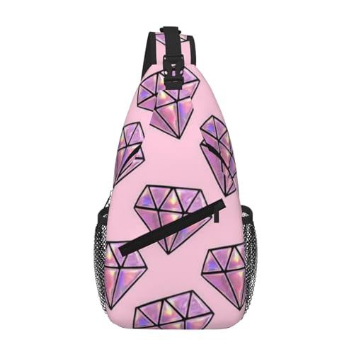 Cross Chest Bag Diagonally-Pink Diamond Pattern Print Durable Hiking Daypacks With Large Capacity For Women Men