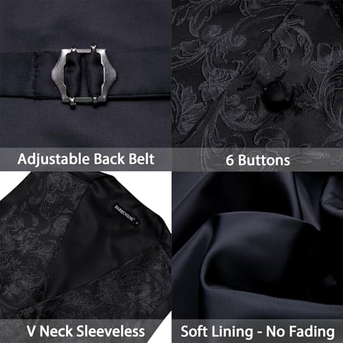 Image of Barry.Wang Men's Suit Vest Tie Bowtie Set Formal Silk Paisley Waistcoat Hanky Cufflinks Lapel Pin Set Wedding Party 7PCS