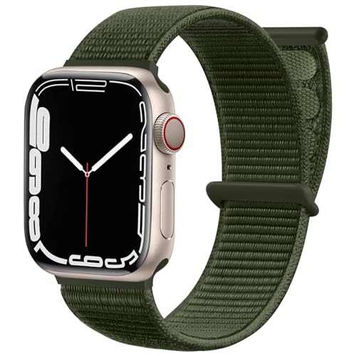 Maledan Solo Loop Correa Compatible con Apple Watch Correa 44mm 38mm 42mm 40mm 41mm 45mm 49mm, Ajustable Band Compatible con iWatch Series 9 8 7 6 5 4 3 2 1 SE, 42mm/44mm/45mm/49mm, Verde Militar