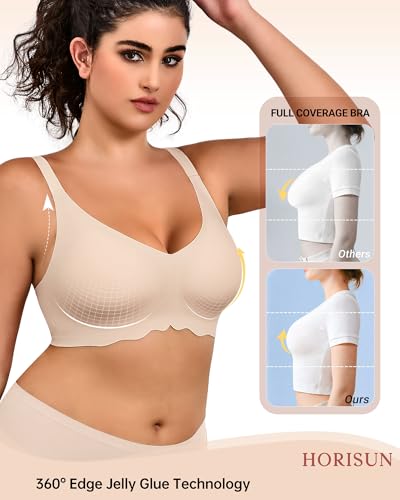 Image of HORISUN Wireless T Shirt Bra Seamless Push Up Bralette Full Coverage V Neck Comfortable Bras for Women