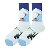 AEKZOX Regalos para Fans del Esquí Calcetines de Navidad de Algodón Divertidos Calcetines de Esquí Cumpleaños Navidad (Tallas 39-46)