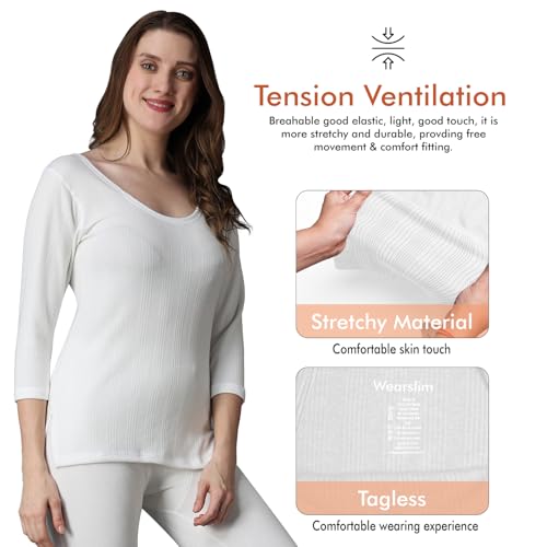 Image of Wearslim Women's Winter Warmer Thermal Vest 3 /4 Sleeves Ultra Soft Scoop Neck Winter Inner Wear Top Johns Underwear