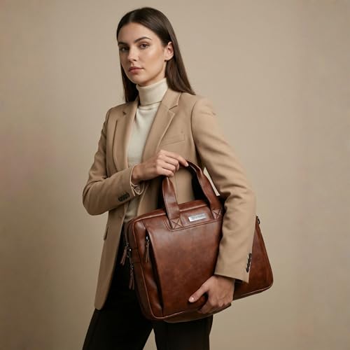 Image of VISMIINTREND Laptop Bags for Men Office Use | Stylish Leather Office, Messenger, Shoulder, Handbag | Fits 13 inch,14 inch, 15.6 Inch Laptops, Macbook | Corporate Gifts for Men, Women, Clients, Employees