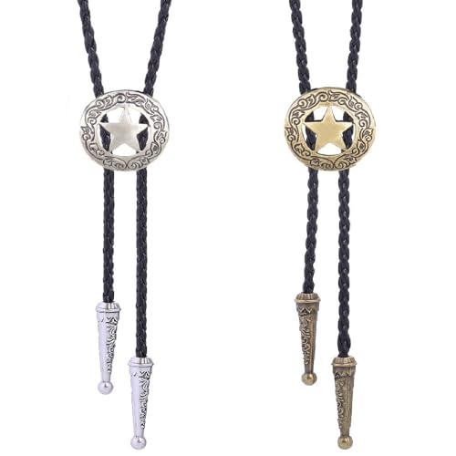2Stk Bolo Krawatte Halskette für Männer Western Buchstabe Bolo Tie Westernkrawatte Herren Halskette Alloy Sternr Animal Anhänger Für Modenschau Punk Rock Party