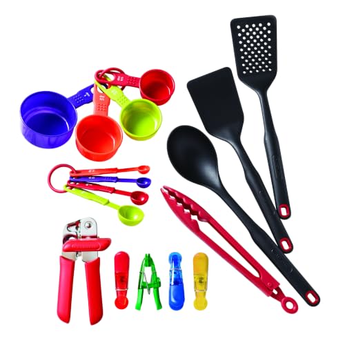 Farberware 17 Piece Kitchen Tool and Gadget Set - Essential Cooking Utensils Set with Turner, Slotted Spoon, Can Opener, Measuring Cups and Spoons - Dishwasher Safe, Non-Stick Safe - Black - image 1
