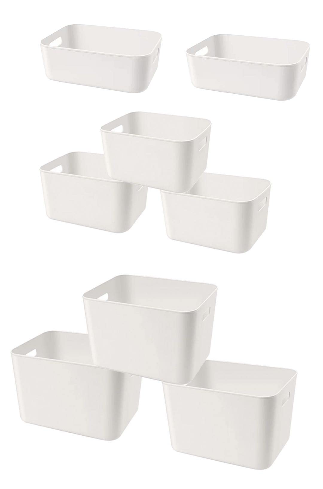 Set Of 8 Plastic Storage Bins,Versatile Kitchen Pantry Organization and Storage,for Plastic Storage Container Under Bed,Under Sink Bathroom Organizer (8 Pack, White)