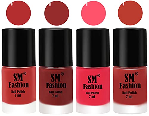 Image of Nail Polish Combo Set (Pack of 4) Quick Dry Gel Finish Nail Paint | Coral Pink ,Jam,Dark Pink,Dark Peach | 7 ml Each