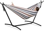 PNAEUT Double Hammocks with Stand for Outside, Portable Space Saving Heavy-Duty Steel Frame for Indoor Outdoor Patio Yard, Easy Assembly, 2 Person 450 lbs Capacity (Coffee)