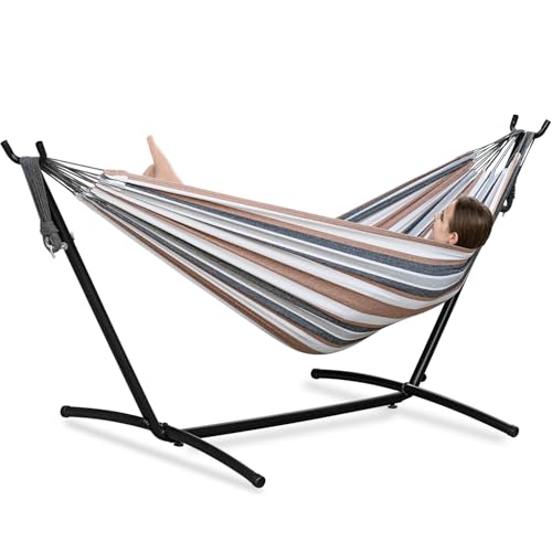 PNAEUT Double Hammocks with Stand for Outside, Portable Space Saving